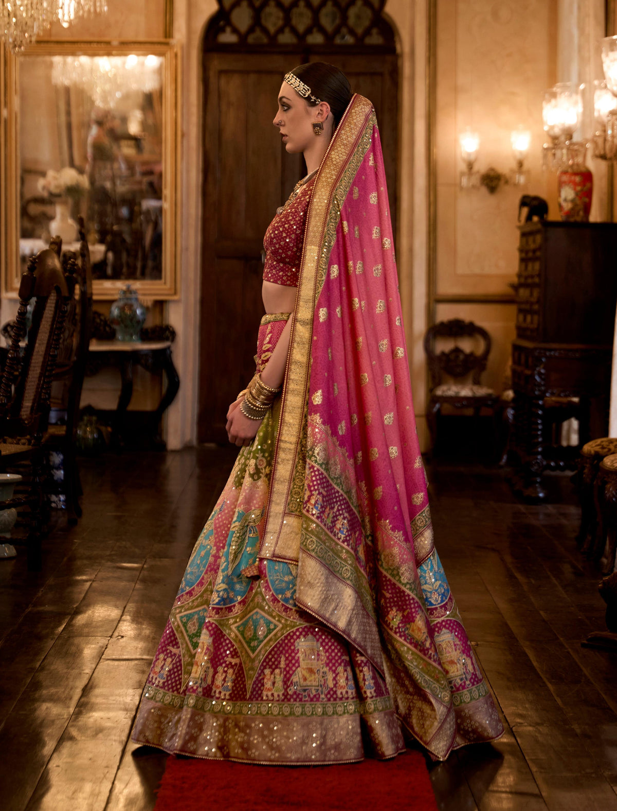 Monjolika Fashion Sequins Pink Colour Rajwadi Silk Readymade Lehenga Choli | Grocsy