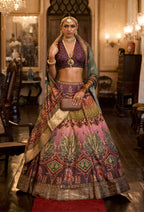 Monjolika Fashion Sequins Wine Colour Rajwadi Silk Readymade Lehenga Choli | Grocsy