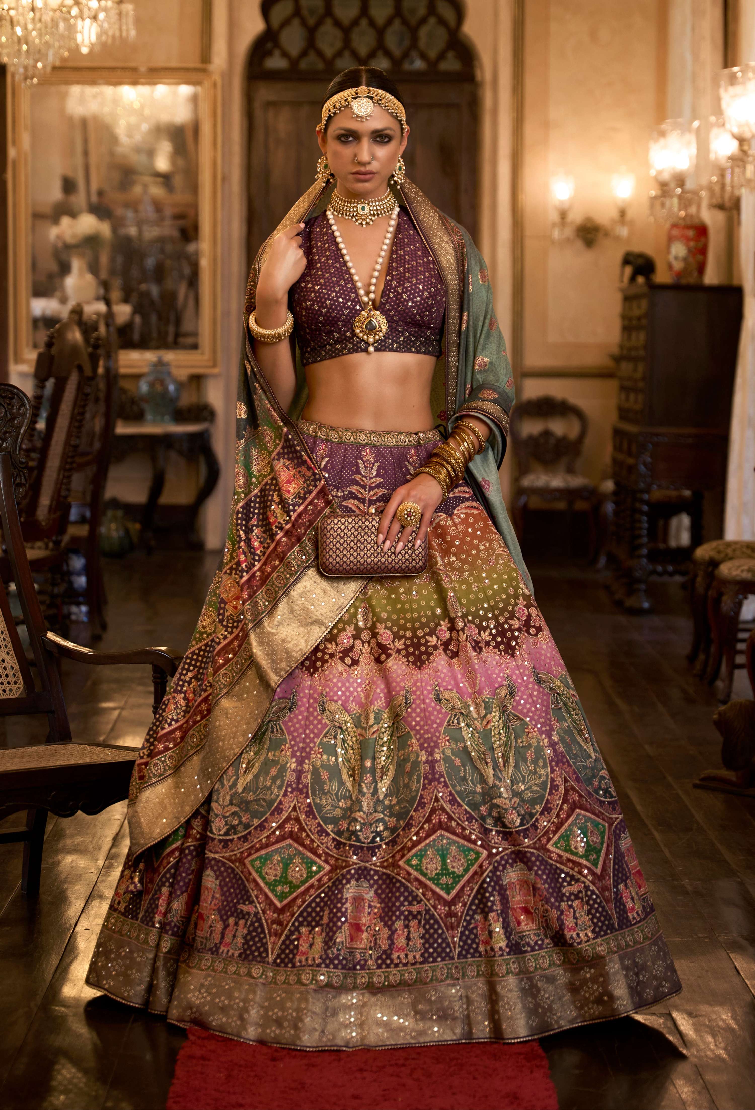 Monjolika Fashion Sequins Wine Colour Rajwadi Silk Readymade Lehenga Choli | Grocsy
