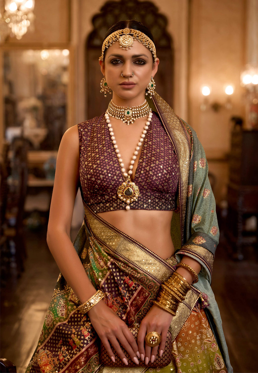 Monjolika Fashion Sequins Wine Colour Rajwadi Silk Readymade Lehenga Choli | Grocsy