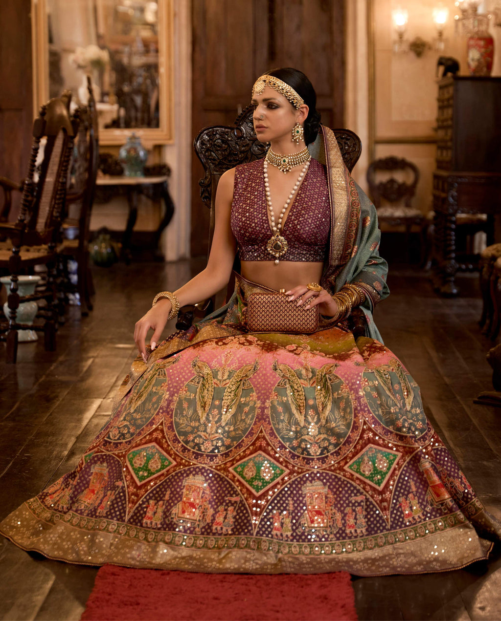 Monjolika Fashion Sequins Wine Colour Rajwadi Silk Readymade Lehenga Choli | Grocsy