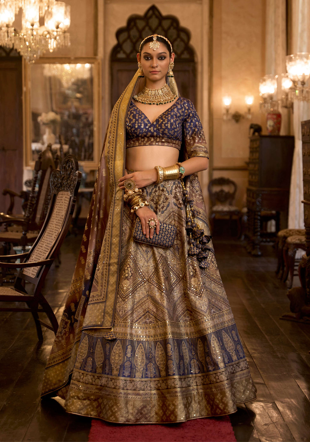 Monjolika Fashion Sequins Navy Blue Colour Rajwadi Silk Readymade Lehenga Choli | Grocsy