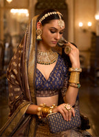 Monjolika Fashion Sequins Navy Blue Colour Rajwadi Silk Readymade Lehenga Choli | Grocsy