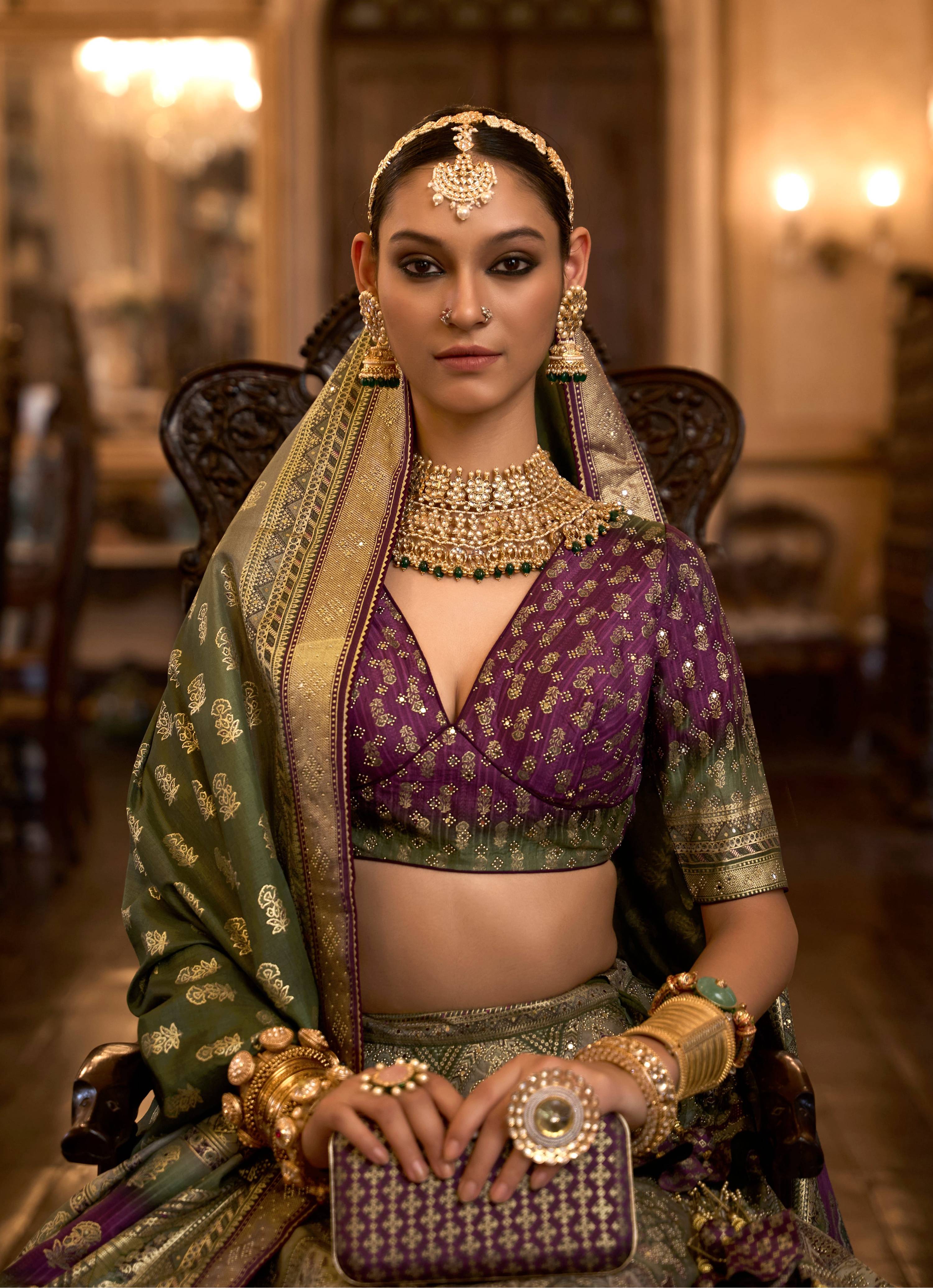 Monjolika Fashion Sequins Green Colour Rajwadi Silk Readymade Lehenga Choli | Grocsy
