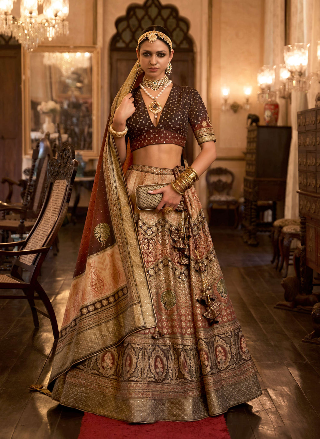 Monjolika Fashion Sequins Peach Colour Rajwadi Silk Readymade Lehenga Choli | Grocsy