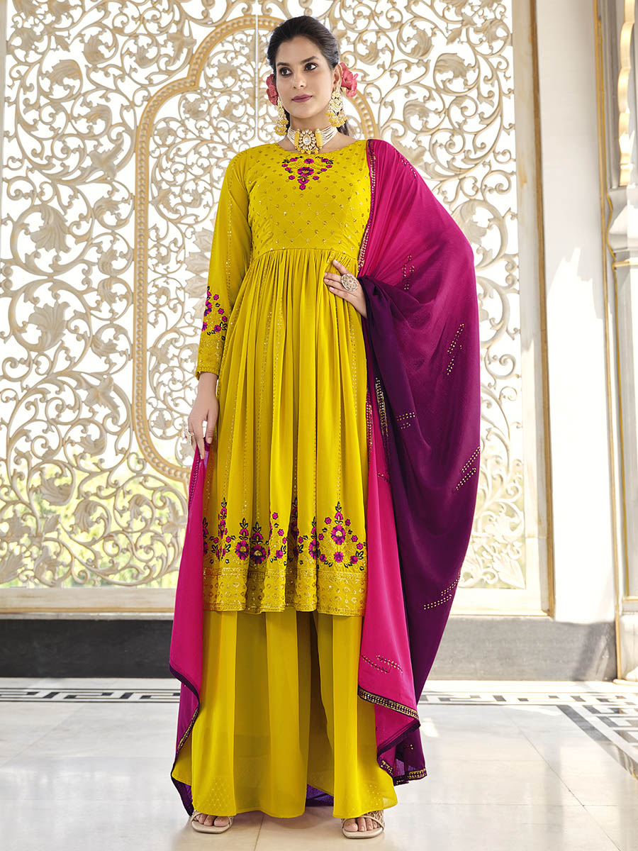 Myra Florenece Green and Rani Real Georgette Gharara Suit | Grocsy