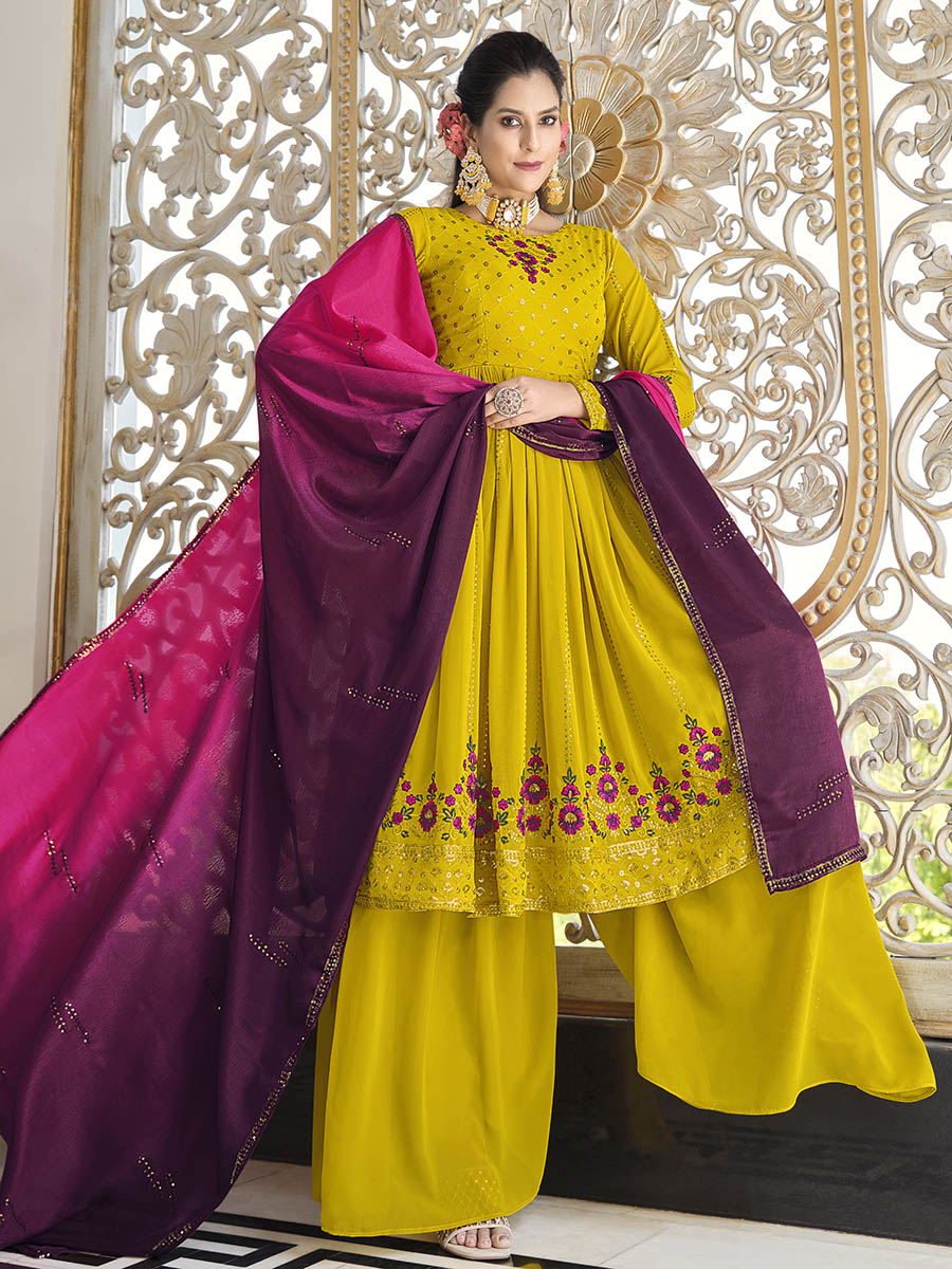 Myra Florenece Green and Rani Real Georgette Gharara Suit | Grocsy