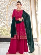 Myra Rani and Green Real Georgette Gharara Suit | Grocsy
