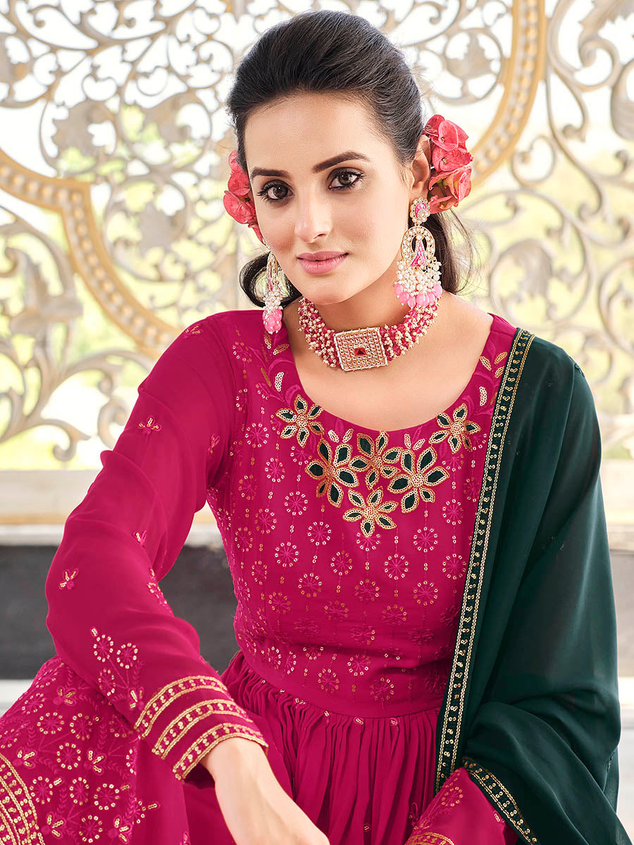 Myra Rani and Green Real Georgette Gharara Suit | Grocsy