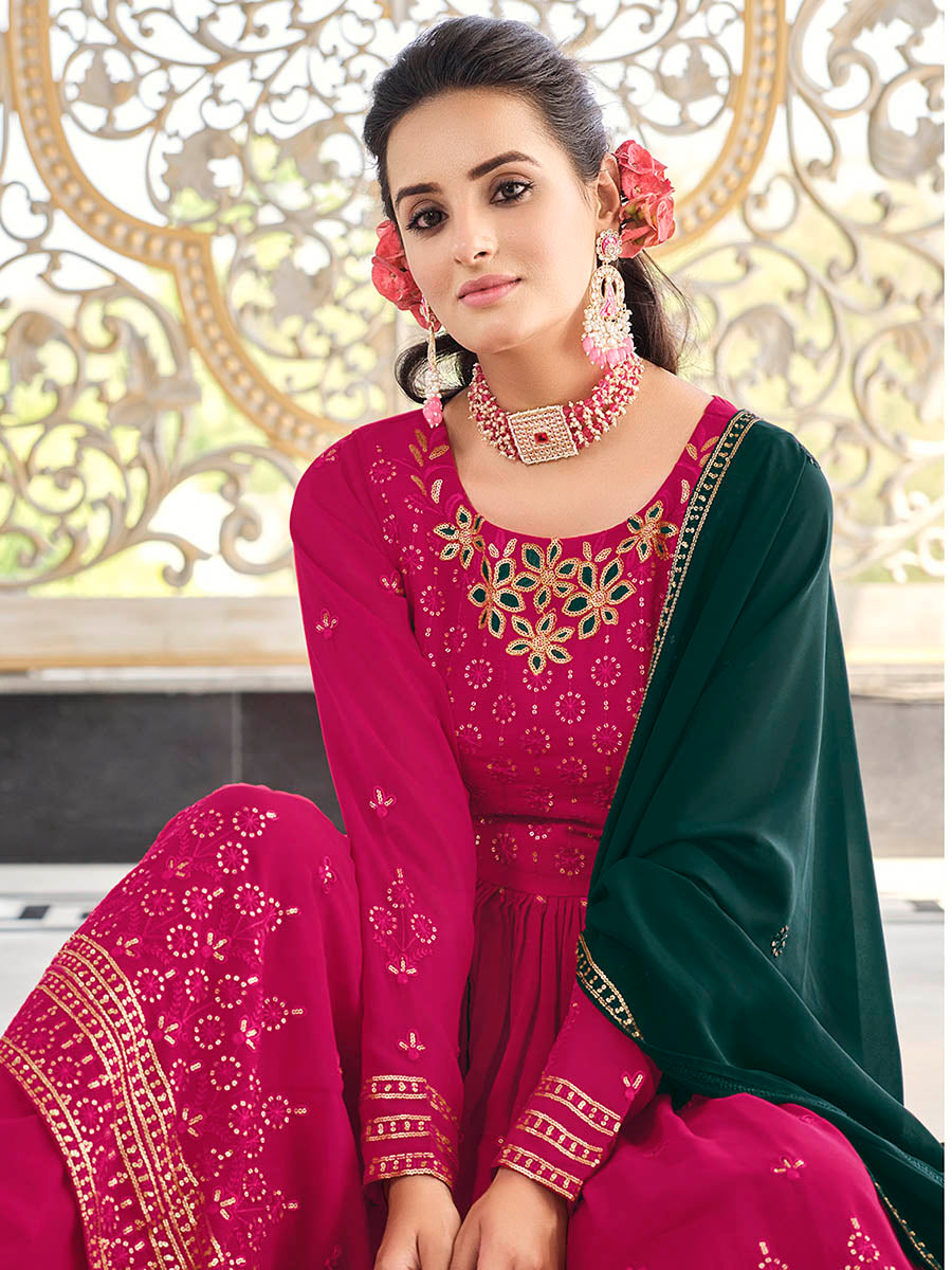 Myra Rani and Green Real Georgette Gharara Suit | Grocsy