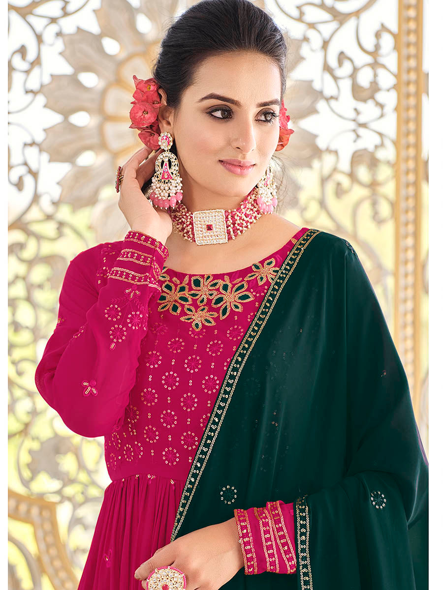 Myra Rani and Green Real Georgette Gharara Suit | Grocsy