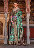 Monjolika Fashion Green Color Silk Ajarak Design Traditional Saree | Grocsy