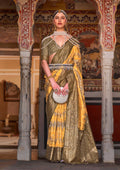 Monjolika Fashion Yellow Color Silk Ajarak Design Traditional Saree | Grocsy