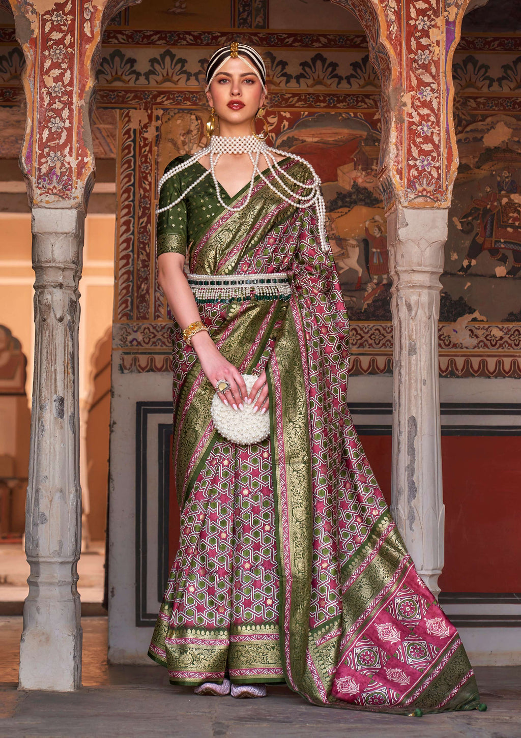 Monjolika Fashion Multicolor Silk Ajarak Design Traditional Saree | Grocsy