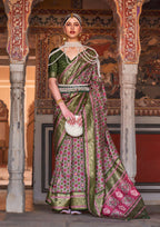 Monjolika Fashion Multicolor Silk Ajarak Design Traditional Saree | Grocsy