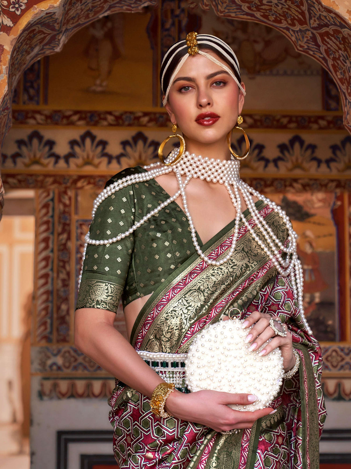 Monjolika Fashion Multicolor Silk Ajarak Design Traditional Saree | Grocsy
