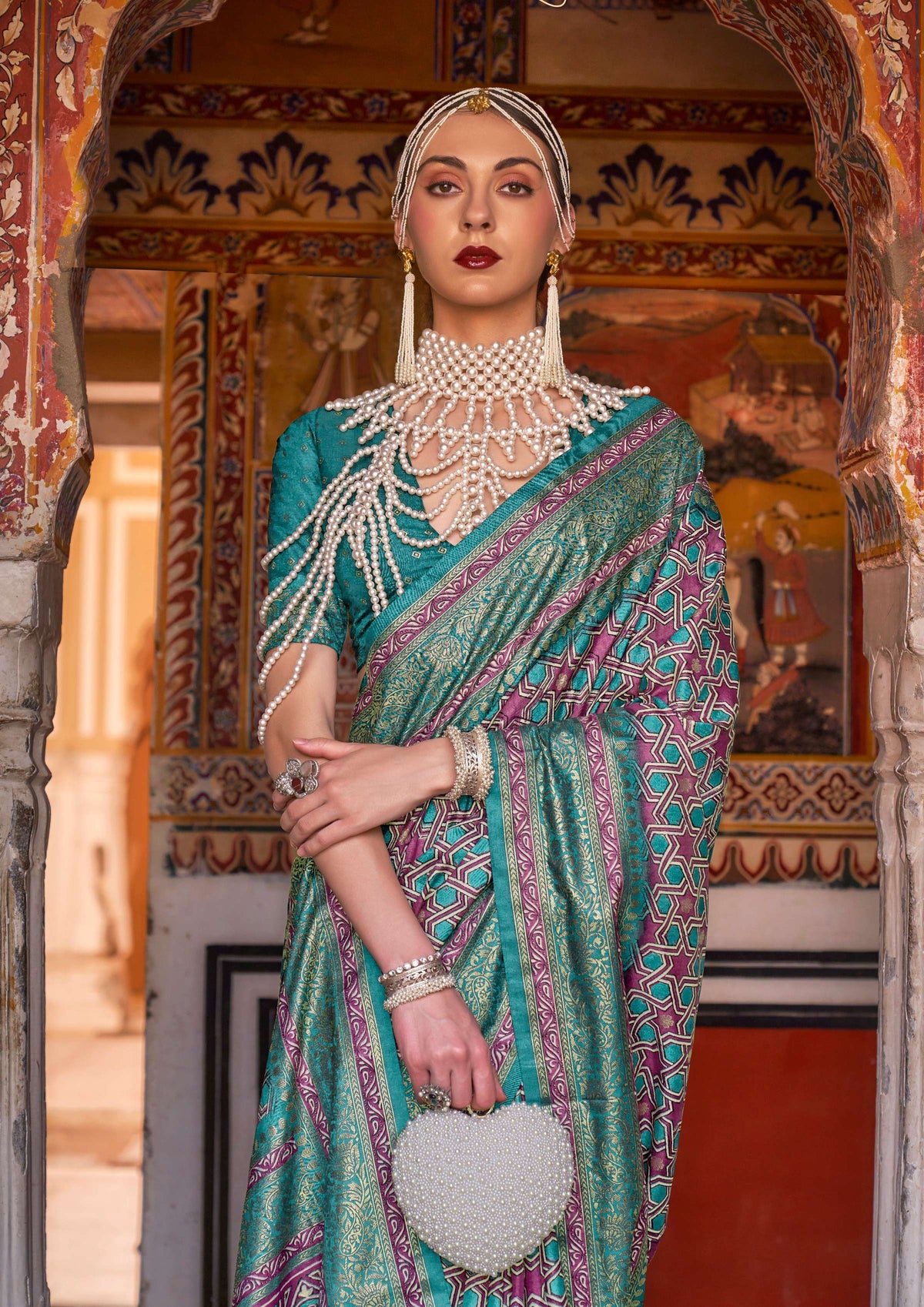 Monjolika Fashion Multi Color Silk Ajarak Design Traditional Saree | Grocsy