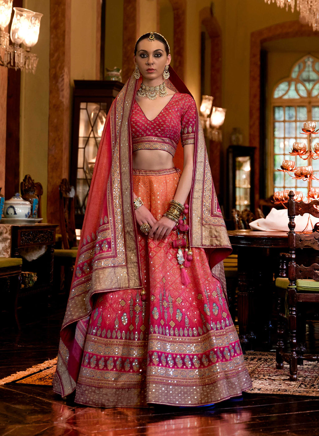 Monjolika Fashion Peach Color Rajwadi Silk Designer Lehenga Choli | Grocsy