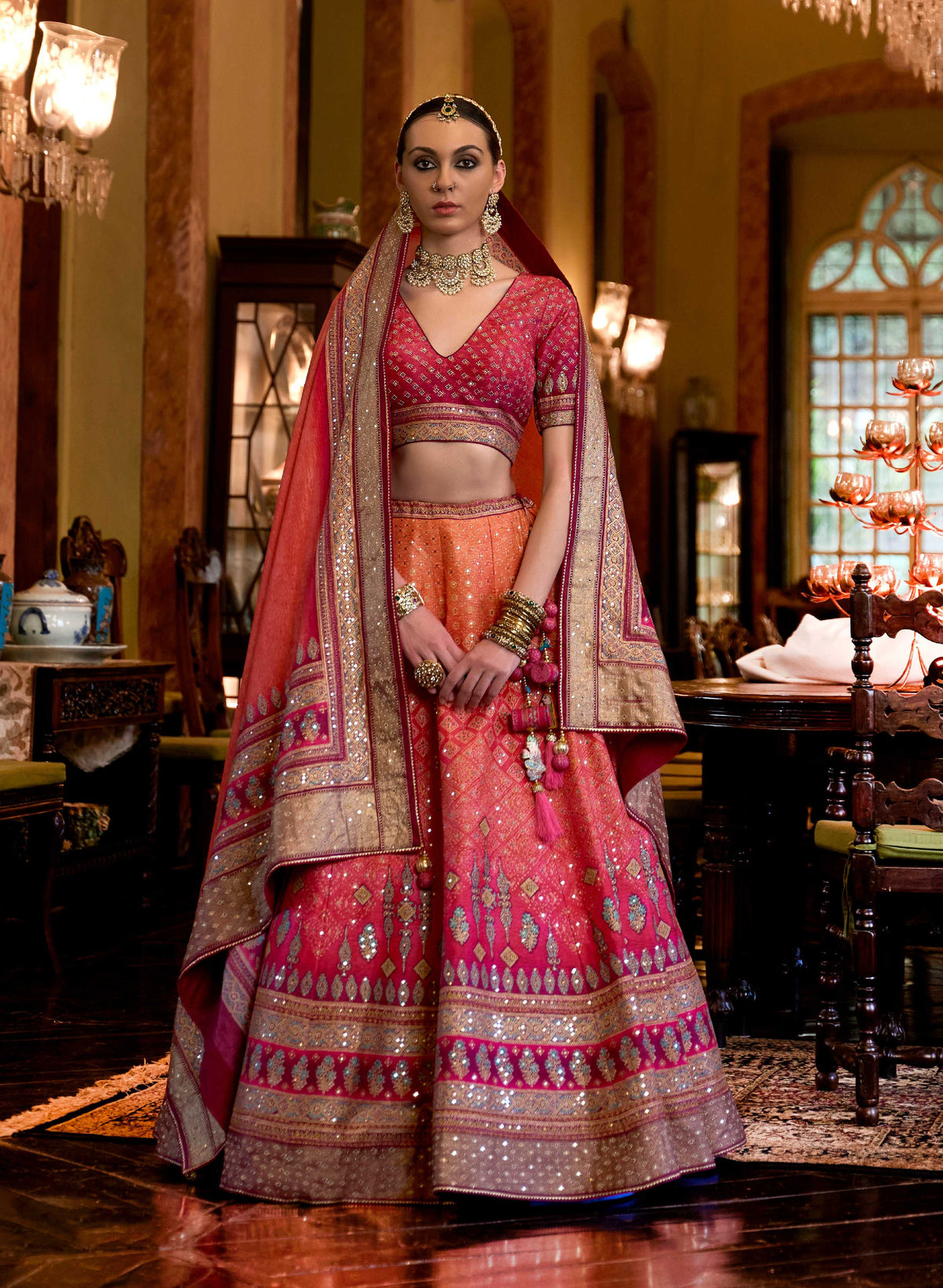 Monjolika Fashion Peach Color Rajwadi Silk Designer Lehenga Choli | Grocsy