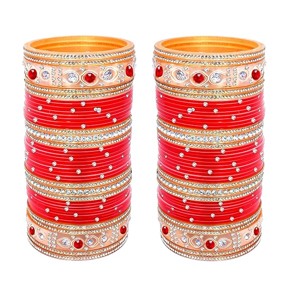 Tehzeeb Creations Bridal Bangle Set Wedding punjabi chuda, Designer chura, Red Acrylic Choora Set for Women | Grocsy
