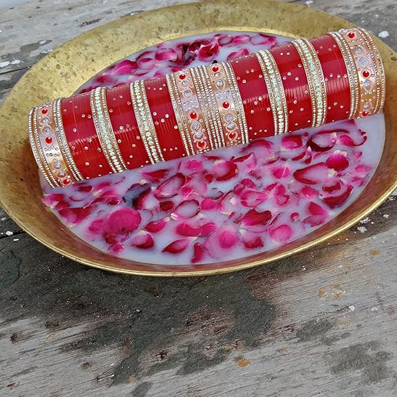 Tehzeeb Creations Bridal Bangle Set Wedding punjabi chuda, Designer chura, Red Acrylic Choora Set for Women | Grocsy