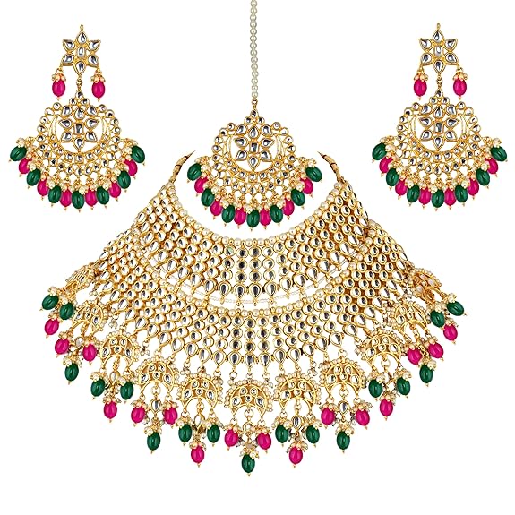 Tehzeeb CreationsEthnic Gold Plating Padmavat Jewelry Kundan Necklace Set for Girls & Women | Grocsy