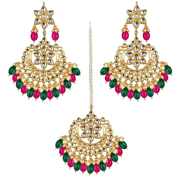 Tehzeeb CreationsEthnic Gold Plating Padmavat Jewelry Kundan Necklace Set for Girls & Women | Grocsy