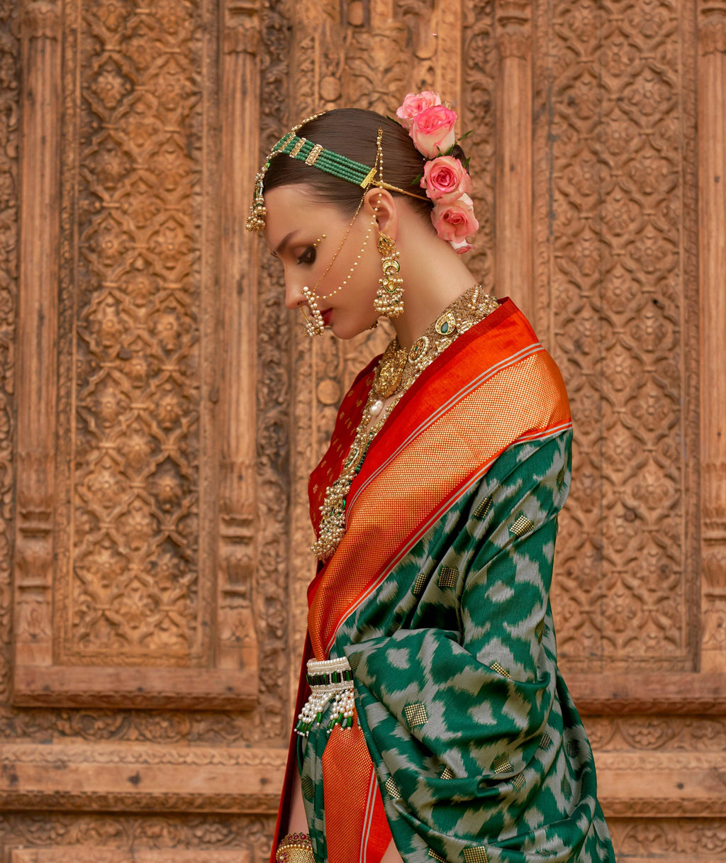 Monjolika Fashion Dark Green Color Patola Silk Weaving Work Saree With Blouse | Grocsy