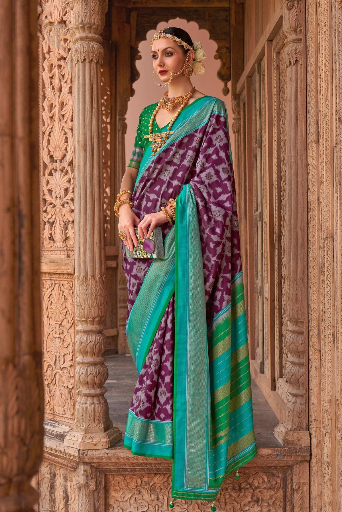 Monjolika Fashion Purple Color Patola Silk Weaving Work Saree With Blouse | Grocsy