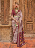 Monjolika Fashion Light Mauve Color Patola Silk Weaving Work Saree With Blouse | Grocsy
