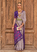 Monjolika Fashion Light Grey Color Patola Silk Weaving Work Saree With Blouse | Grocsy