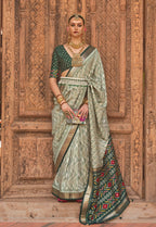Monjolika Fashion Light Green Color Patola Silk Weaving Work Saree With Blouse | Grocsy