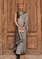 Monjolika Fashion Light Grey Color Patola Silk Weaving Work Saree With Blouse | Grocsy