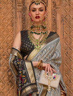 Monjolika Fashion Light Grey Color Patola Silk Weaving Work Saree With Blouse | Grocsy