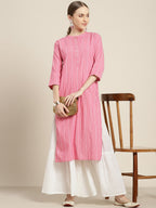 Sangria Women Pink & White Striped Sequin Detail Kurta | Grocsy