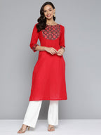 HERE&NOW Women Red & Black Yoke Design Pure Cotton Kurta | Grocsy