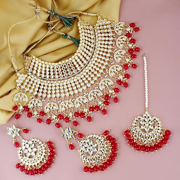 Tehzeeb Creations Ethnic Gold Plating Padmavat Jewelry Kundan Necklace Set for Girls & Women | Grocsy