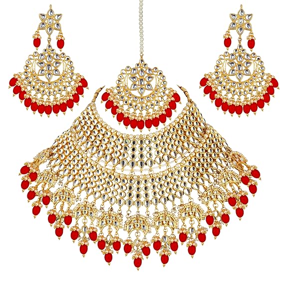 Tehzeeb Creations Ethnic Gold Plating Padmavat Jewelry Kundan Necklace Set for Girls & Women | Grocsy