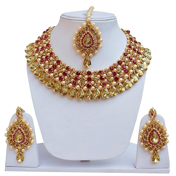 Tehzeeb CreationsStunning Stone Gold-Polished Necklace Set for Girls & Women | Grocsy