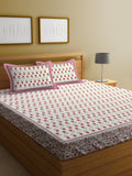 Rajasthan Decor White & Pink Ethnic Motifs 144 TC King Bedsheet with 2 Pillow Covers | Grocsy
