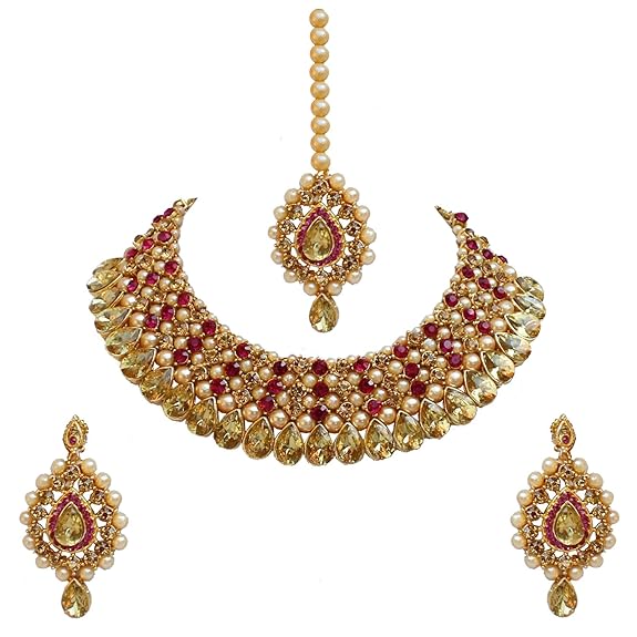 Tehzeeb CreationsStunning Stone Gold-Polished Necklace Set for Girls & Women | Grocsy