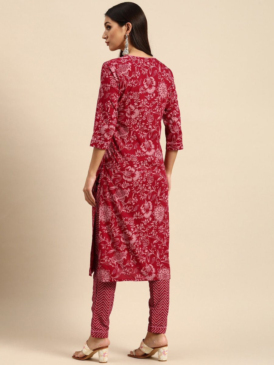 All About You Women Red Floral Printed Kurta with Trousers | Grocsy