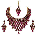Tehzeeb Creations Designer Gold-Polished Elegant Stone Necklace Set For Women & Girls | Grocsy