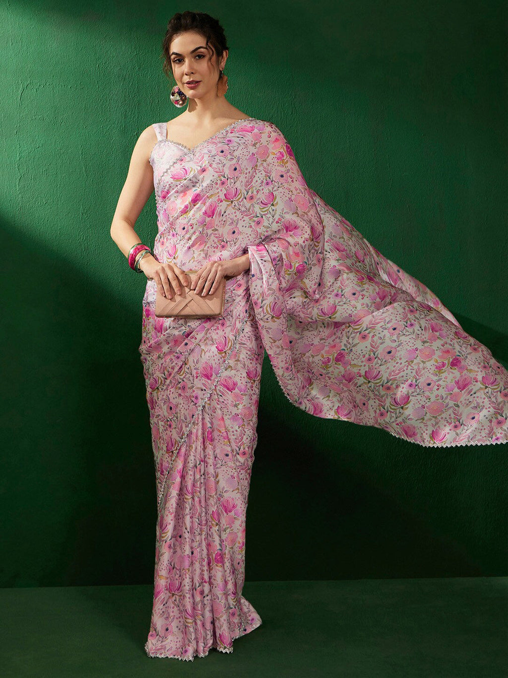 Sangria Floral Embellished Satin Saree | Grocsy
