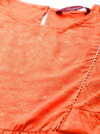 Sangria Women Orange and Golden Ethnic Printed Pure Cotton Kurta with Palazzos | Grocsy
