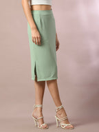 Myshka Women's Sea Green Solid Knee Length Party Embellished Skirts | Grocsy
