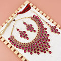 Tehzeeb Creations Designer Gold-Polished Elegant Stone Necklace Set For Women & Girls | Grocsy