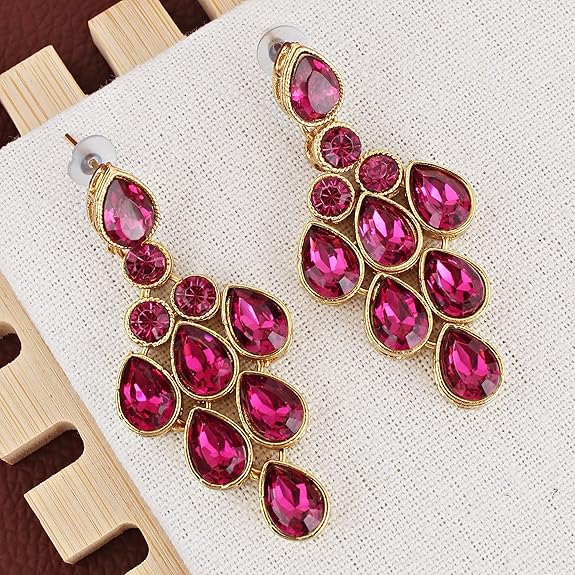 Tehzeeb Creations Designer Gold-Polished Elegant Stone Necklace Set For Women & Girls | Grocsy