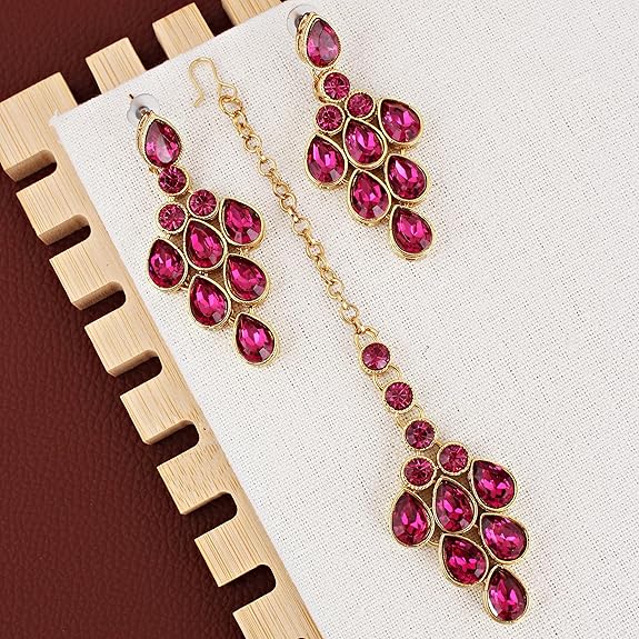 Tehzeeb Creations Designer Gold-Polished Elegant Stone Necklace Set For Women & Girls | Grocsy