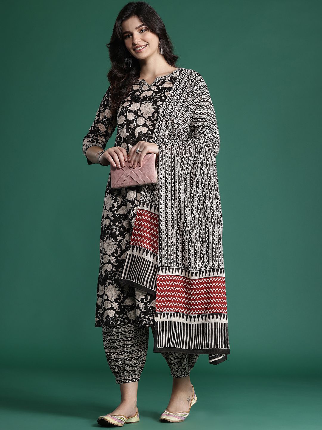 Indo Era Floral Printed Pure Cotton Kurta with Salwar & With Dupatta | Grocsy